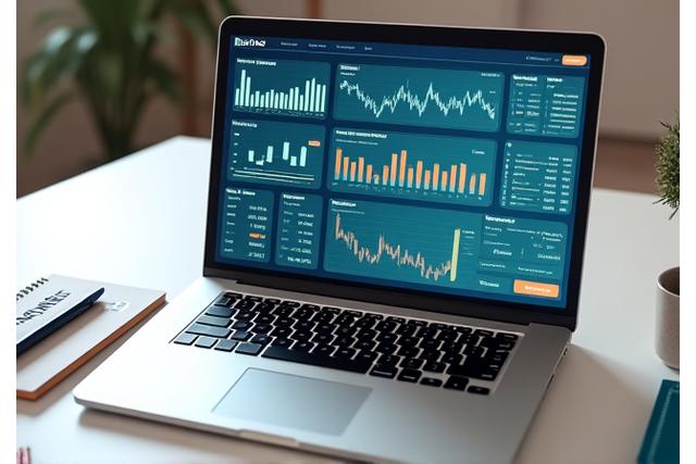 Different financial charts and graphs on a laptop screen